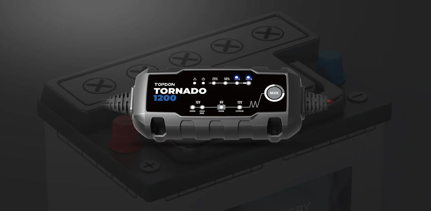 TOPDON Tornado1200 (T1A) – Chargeur Intelligent 6V/12V (10 étapes) | GreenMotor