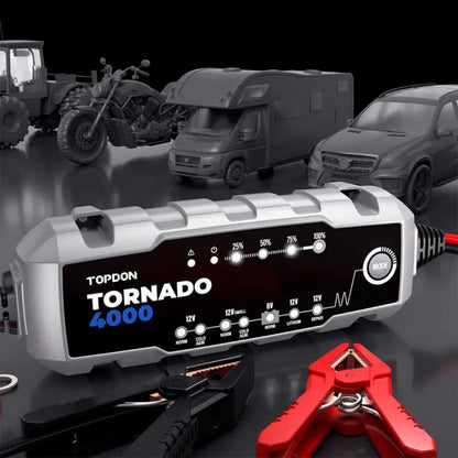TOPDON Tornado 4000 (T4A) – Chargeur Intelligent 6V/12V & 12V Lithium | GreenMotor
